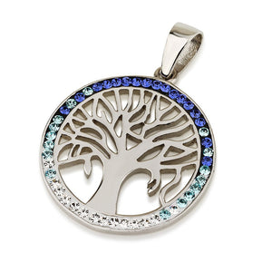 Crystal White/Blue Tree of Life Pendant - The Weitzman Museum Store - YASOR229E