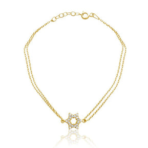 CZ Star of David Bracelet Gold Vermeil w/Double Chain - The Weitzman Museum Store - CZ - 502