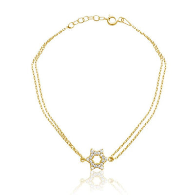 CZ Star of David Bracelet Gold Vermeil w/Double Chain - The Weitzman Museum Store - CZ - 502