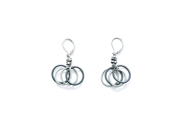 Silver and Slate Loop Earrings w/Crystal Beads