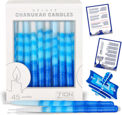 Deluxe Hannukah Candles - Tri Color - Box of 45 - The Weitzman Museum Store - CC-61