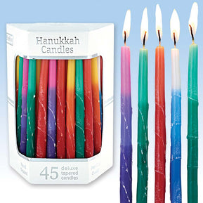 Deluxe Tapered Multi Tri - Colored Frosted Hanukkah Candles - The Weitzman Museum Store - cc-75