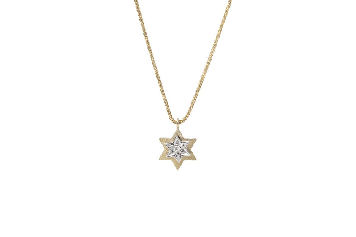 Double Star of David Pendant with Diamond and Chain – 14K Gold - The Weitzman Museum Store - 521059
