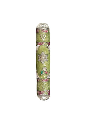 Enamel Sage Star of David Mezuzah