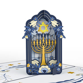 Elegant Stained Glass Hanukkah Pop - Up Card - The Weitzman Museum Store - LP5059