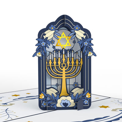 Elegant Stained Glass Hanukkah Pop - Up Card - The Weitzman Museum Store - LP5059
