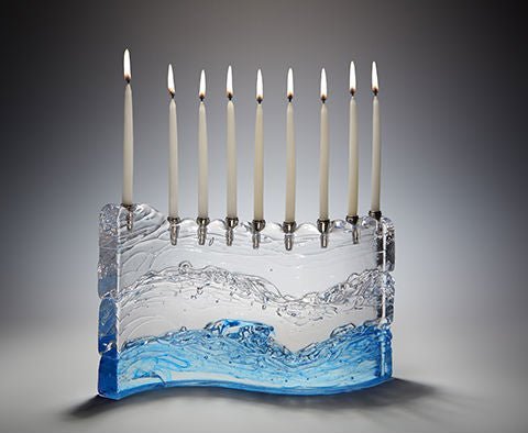 Glass "S" Shaped Menorah in Three Color Options - The Weitzman Museum Store - mnbermt