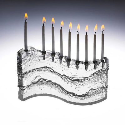 Glass "S" Shaped Menorah in Three Color Options - The Weitzman Museum Store - mnscl