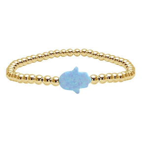 Gold Beaded Opal Hamsa Bracelet - The Weitzman Museum Store - blue3mmgold