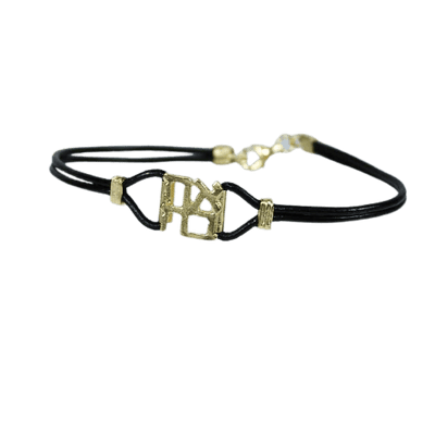 Gold Plated Ahava Charm on Black Leather Bracelet - The Weitzman Museum Store - 7 - 847384017811