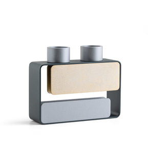 Gray/Gold Horizontal Shabbat Candleholders - Mondrian Inspired - The Weitzman Museum Store - 439474