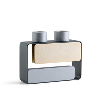 Gray/Gold Horizontal Shabbat Candleholders - Mondrian Inspired - The Weitzman Museum Store - 439474