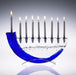 Handblown Glass Blue Shofar Menorah with Metal Base - The Weitzman Museum Store - mnshfcm