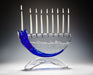 Handblown Glass Blue Shofar Menorah with Metal Base or Glass Base - The Weitzman Museum Store - mnshfcg