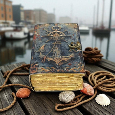 Handmade Nautical Leather Journal: Anchor & Ship Wheel - The Weitzman Museum Store - 
