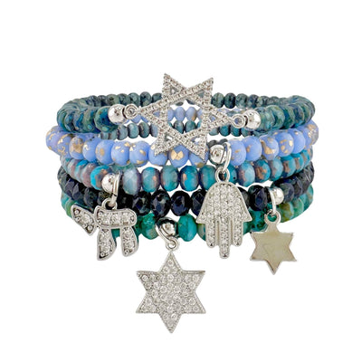 Harper Chai Hamsa Star of David Stack of Judaic Bracelets - The Weitzman Museum Store - BR-2282