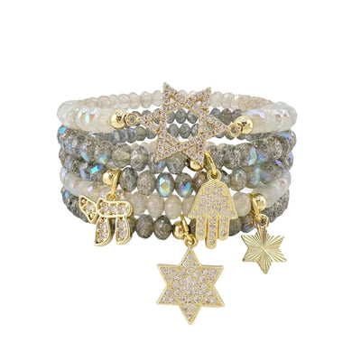 Harper Chai Hamsa Star of David Stack of Judaic Bracelets - The Weitzman Museum Store - BR-2282A