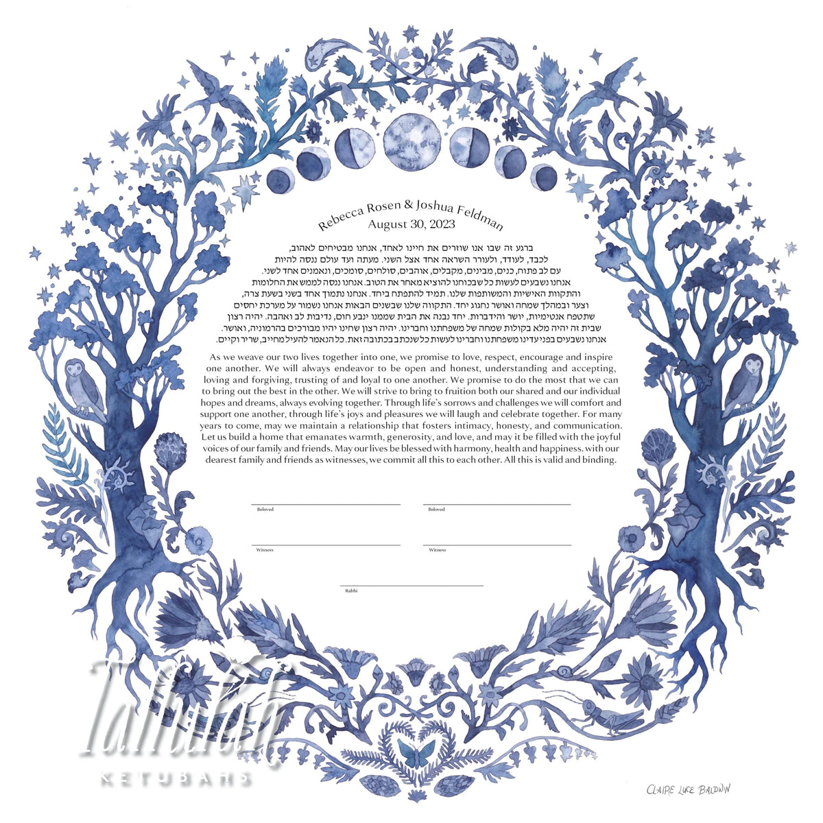 Indigo Celestial Wreath Ketubah by Claire Luce Baldwin - The Weitzman Museum Store - 