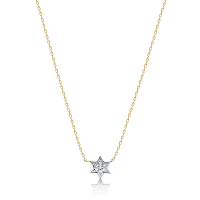 Petite Jewish Star Necklace 14K Gold with Diamonds