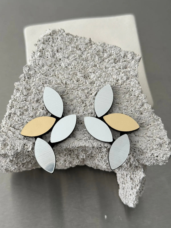 Kate Leaves Earrings Silver + Gold - The Weitzman Museum Store - KT16SG - JE
