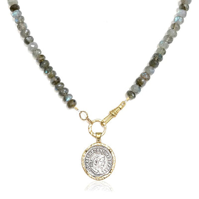 Labradorite Rondelle Gold Necklace - The Weitzman Museum Store - N748 - LAB - GLD/VS