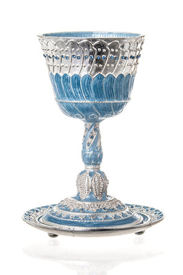 Light Blue Jeweled Candle Sticks W/Tray - The Weitzman Museum Store - 652