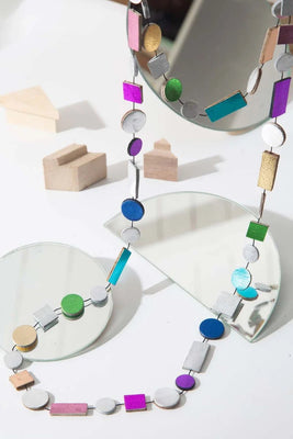 Long Bauhaus Necklace - Silver & Rainbow - The Weitzman Museum Store - BH30SLRB-JN
