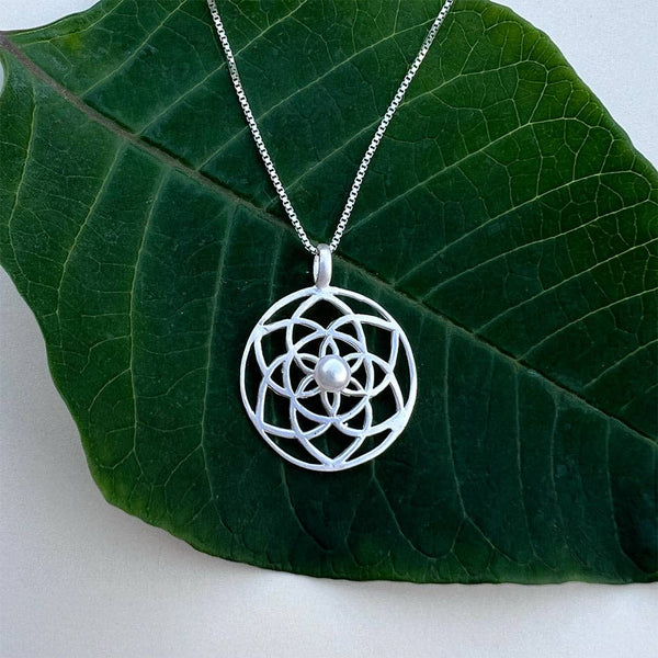 Mandala Pearl Necklace - Sterling Silver - The Weitzman Museum Store - SAN361NE