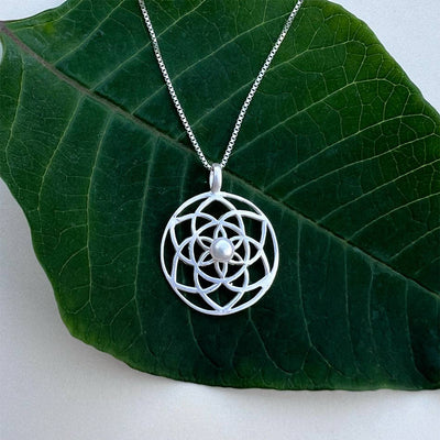 Mandala Pearl Necklace - Sterling Silver - The Weitzman Museum Store - SAN361NE