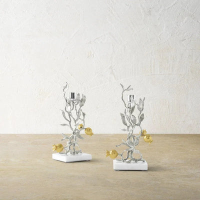 Pomegranate Silver & Gold Candleholders