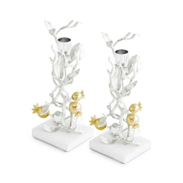Pomegranate Silver & Gold Candleholders