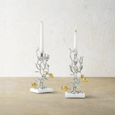 Pomegranate Silver & Gold Candleholders