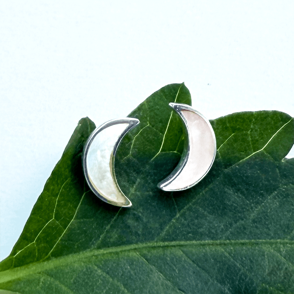 Mother-of-Pearl Moon Studs - Sterling Silver - The Weitzman Museum Store - SAN423EA