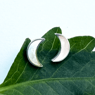 Mother-of-Pearl Moon Studs - Sterling Silver - The Weitzman Museum Store - SAN423EA