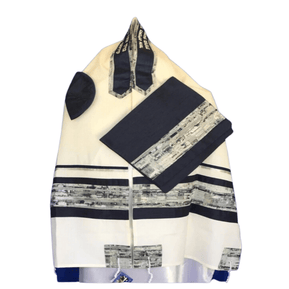 Navy White & Silver Abstract Tallit - The Weitzman Museum Store - ADEB505