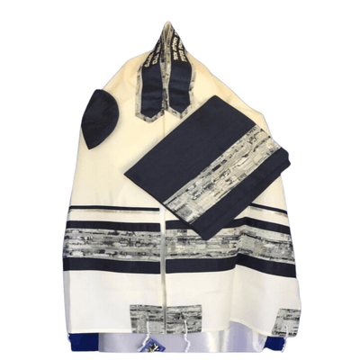 Navy White & Silver Abstract Tallit - The Weitzman Museum Store - ADEB505