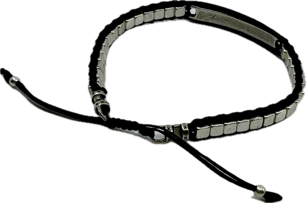 Shema Israel Silver & Black Leather Bracelet