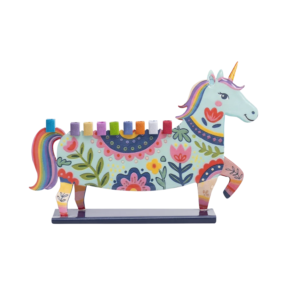 Painted Unicorn Metal Menorah - The Weitzman Museum Store - HAO5