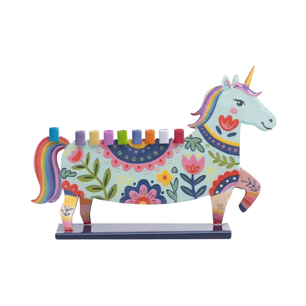 Painted Unicorn Metal Menorah - The Weitzman Museum Store - HAO5