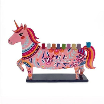 Painted Unicorn Metal Menorah - The Weitzman Museum Store - HAO5