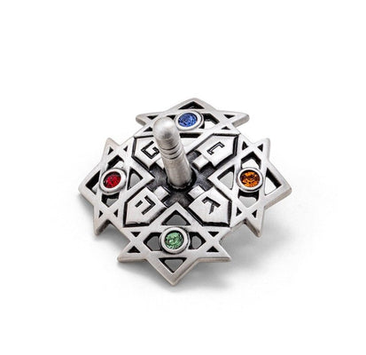 Pewter Dreidel with Colored Stones, 3 Designs - The Weitzman Museum Store - 529903