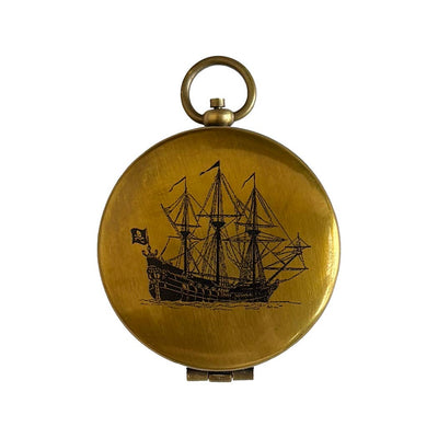 Pirate Ship Antiqued Flip - Top Solid Brass Compass, 1 - 3/4" - The Weitzman Museum Store - 6950LC