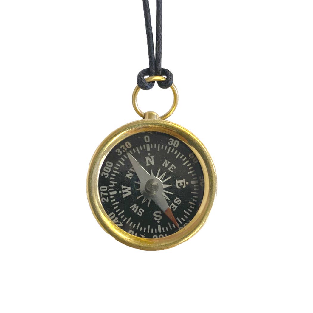 Polished Brass Mini Compass with Cord Necklace, 1 - 1/4" - The Weitzman Museum Store - 6717