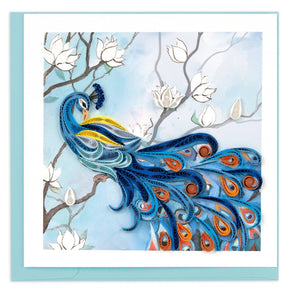 Quilled Peacock with White Flowers Greeting Card - The Weitzman Museum Store - CM025