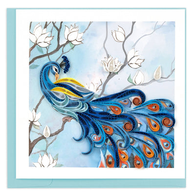Quilled Peacock with White Flowers Greeting Card - The Weitzman Museum Store - CM025