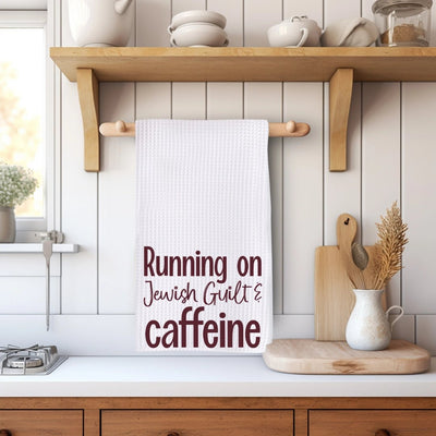 Running on Jewish Guilt and Caffeine Dish Towel - The Weitzman Museum Store - 