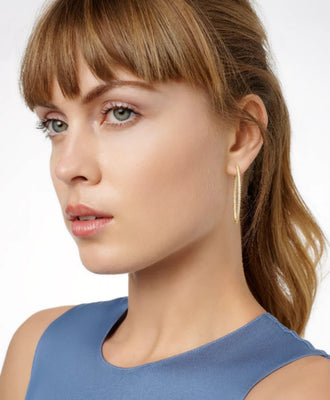 Signature Allover Pave Pointed Hoop Earrings in Gold - The Weitzman Museum Store - YZE029237B
