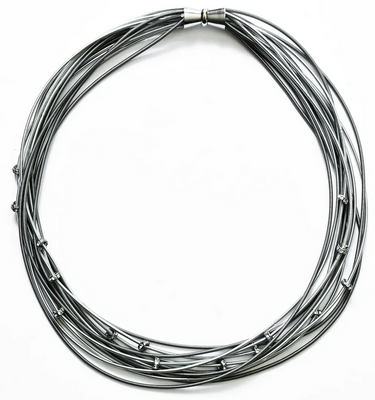 Silver And Slate Multi Strand Necklace With Crystal Beads