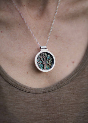 Silver and brass Oak Tree necklace with Labradorite - The Weitzman Museum Store - mm111