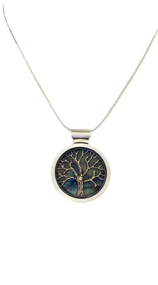 Silver and brass Oak Tree necklace with Labradorite - The Weitzman Museum Store - mm111